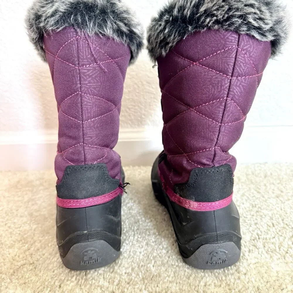 Kamik Snowangel Girls Size 2 Purple Snow Boots Faux Fur Waterproof Winter Shoes